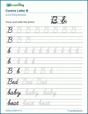 Cursive writing: Letter B worksheets | K5 Learning