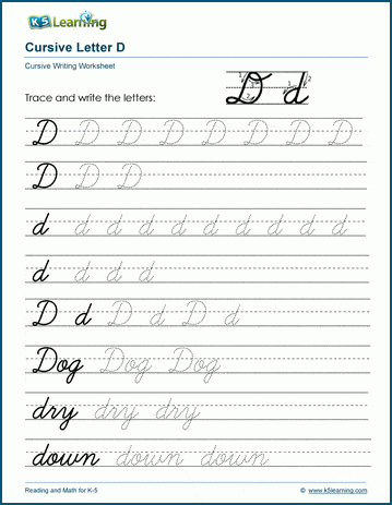 Cursive writing: Letter D worksheets