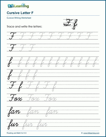 cursive writing letter f worksheets k5 learning