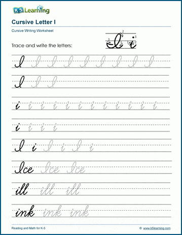 cursive writing letter i worksheets k5 learning