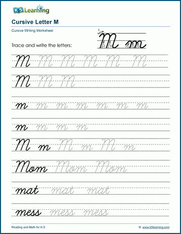 Cursive writing: Letter M worksheets | K5 Learning