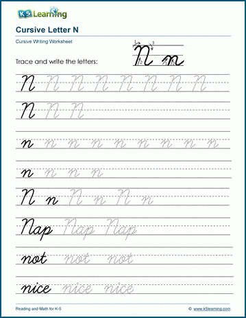 cursive writing letter n k5 learning