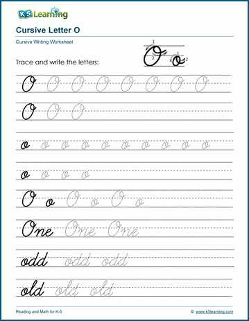 Cursive writing: Letter O worksheets