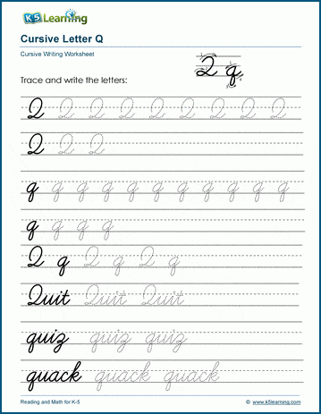 cursive writing letter q k5 learning