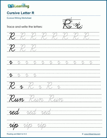 cursive writing letter r worksheets k5 learning