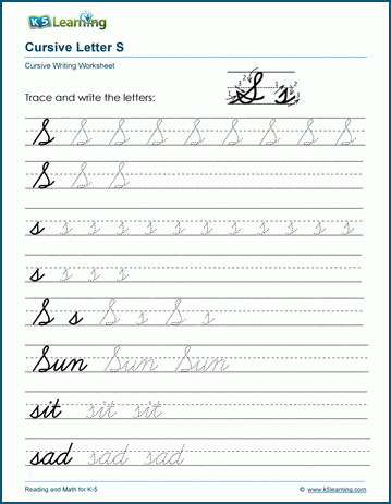 Cursive writing: Letter S worksheets | K5 Learning