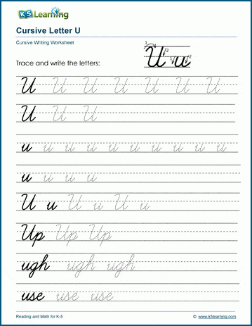 cursive writing letter u worksheets k5 learning