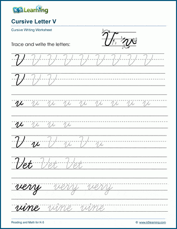 cursive writing letter v worksheets k5 learning