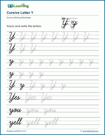 Cursive writing: Letter Y worksheets | K5 Learning