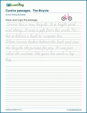 writing cursive passages free and printable worksheets k5 learning