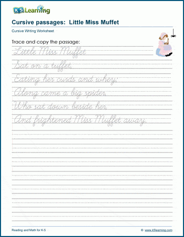 Cursive writing story - little miss Muffet