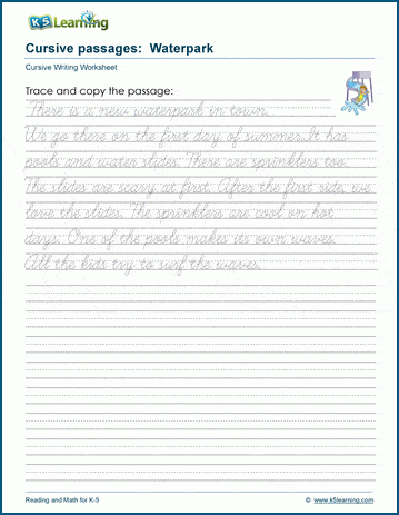 Cursive writing story - waterpark