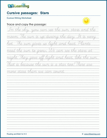 stars cursive writing passage k5 learning