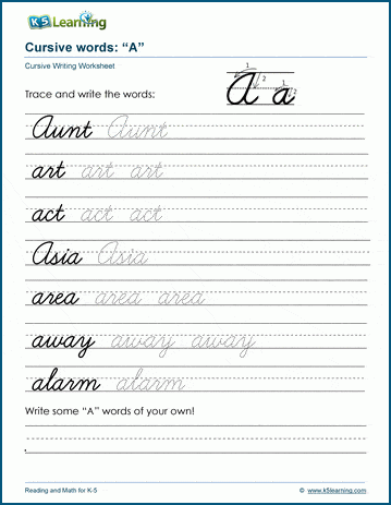 Free Cursive Words Worksheets - Printable, Handwriting Practice