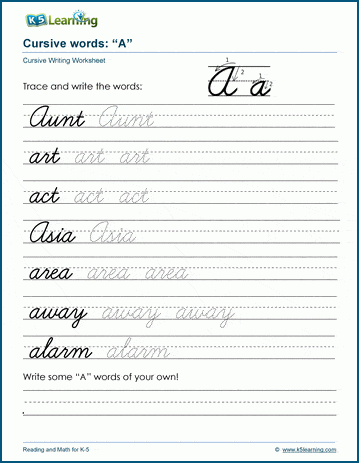 Free Cursive Words Worksheets - Printable