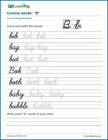 Cursive words starting with B | K5 Learning