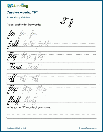 Cursive words starting with F | K5 Learning