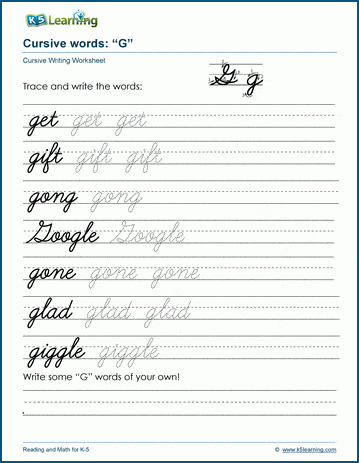 Free Printable Cursive Letter G Worksheet, 43% OFF