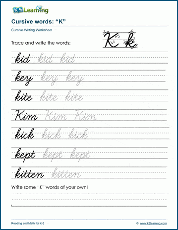 cursive words starting with k k5 learning