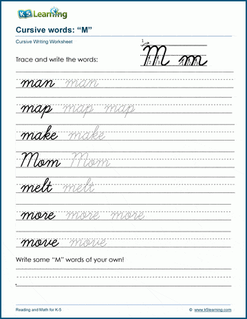 Cursive words starting with M | K5 Learning