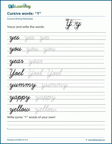 Cursive words starting with Y | K5 Learning