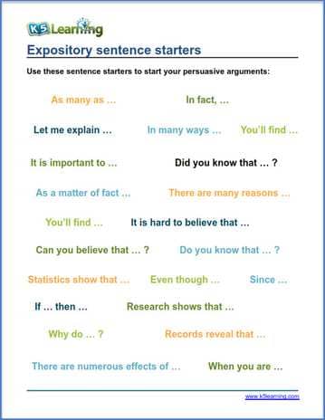 expository essay sentence starters