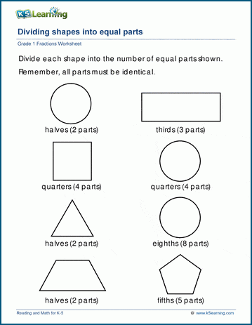 Dividing shapes into equal parts worksheets | K5 Learning