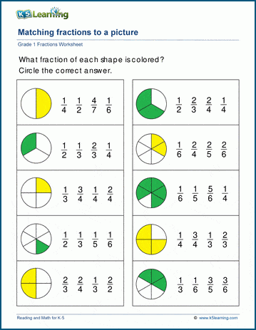 fractions for worksheets 1 grade math of  Fractions  parts Learning a worksheets: K5 whole