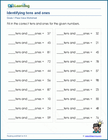 grade worksheets tens 1 math ones Learning Place Value K5 Ones and Worksheet:  Tens