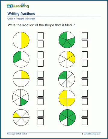 grade worksheets for math 1 fractions Learning K5  worksheets fractions Writing