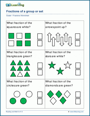 Fractions of a set or group worksheets | K5 Learning