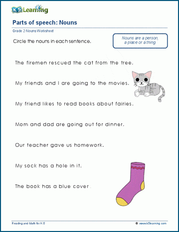 worksheet 1 free on nouns for grade Find  2 nouns for Learning sentences K5 worksheets in grade