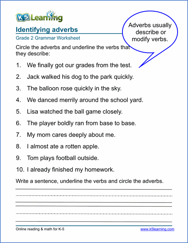 Adverb Worksheets For Elementary School Printable Free K5 Learning