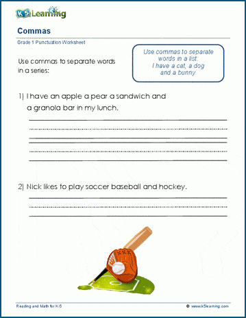 using commas worksheets k5 learning