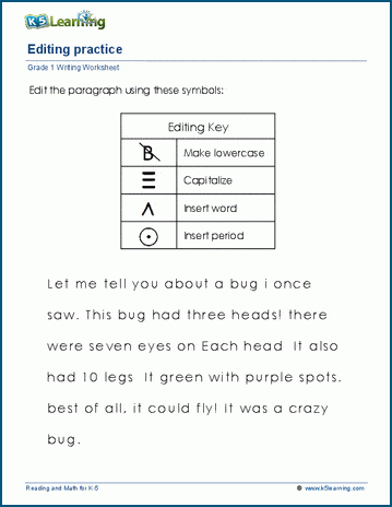 Practice editing worksheets for grade 1