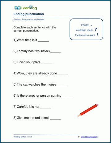 ending punctuation worksheets k5 learning