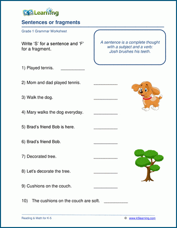 grade 1 grammar worksheets k5 learning
