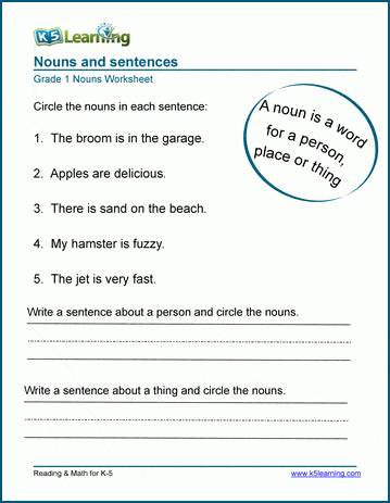 1st grade sentence worksheets