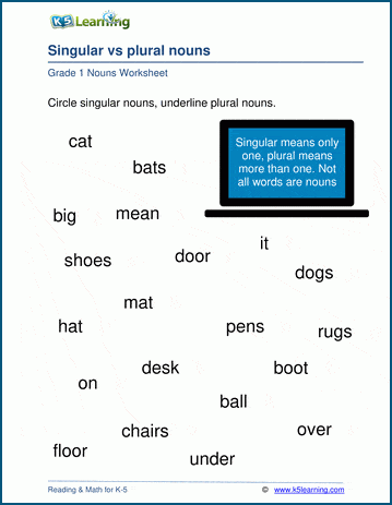 English - Class 1: One and Many (Singular and Plural) Worksheet 2 (Answer)