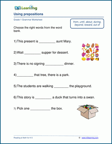 prepositions worksheets grade 2