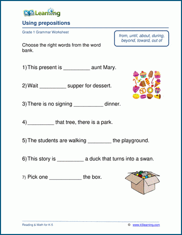 Preposition worksheets for 2nd grade