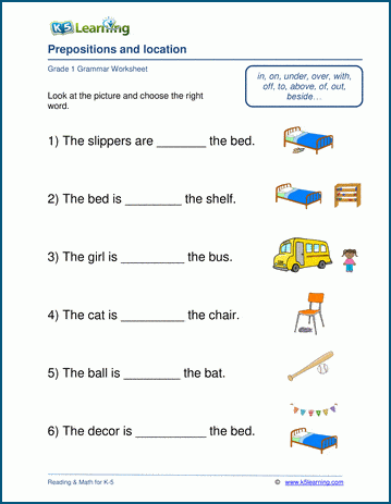 prepositions with pictures and sentences