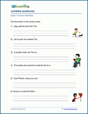 grade 1 jumbled words for worksheet Worksheet Sentences Learning 1 K5 Jumbled   Grade