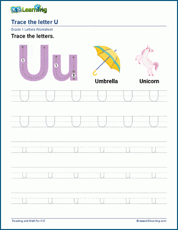 tracing the letter u worksheets