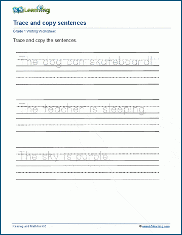 Trace and write sentences worksheets