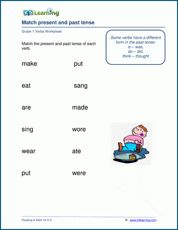 for free past grade 1 tense worksheets past K5  Verb present  tense Learning worksheet: and