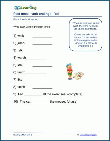 Grade 1 grammar worksheet on verbs ending in ed