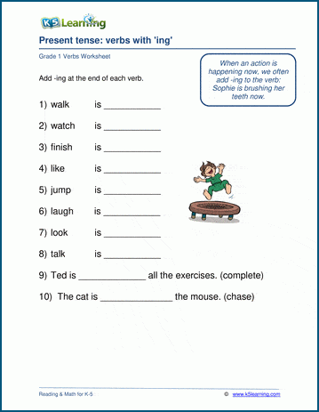 verbs ending in ing worksheet k5 learning