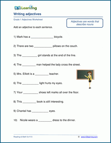 Adjective Worksheets For Grade 1