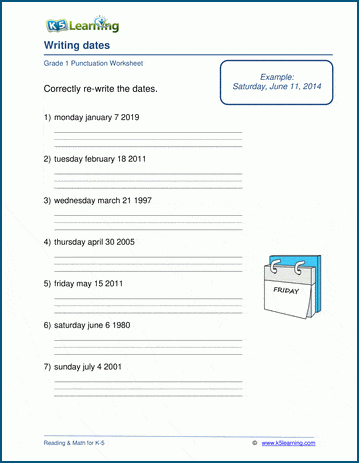 Writing dates worksheets | K5 Learning